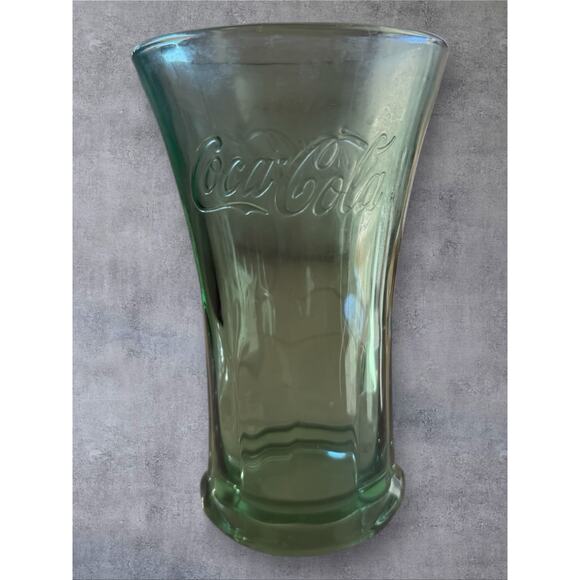 Vtg Coca Cola Glasses Libbey Green Flared 16 Oz Tumblers Heavy 1980s Set of 6 - Picture 2 of 7